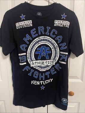 American Fighter Black Tee with Blue & White Athletic Graphic